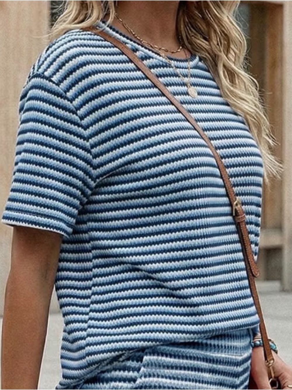 Fisoew Textured Ripple Top -Loose Fit -Soft Knit - Multi Blue